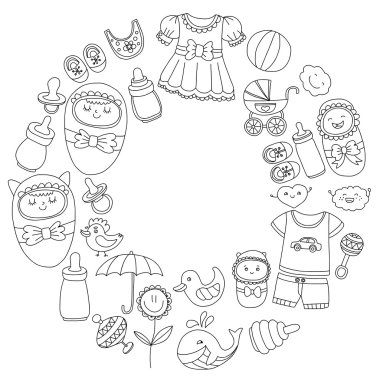 Vektör set bebek simgeler elle çizilmiş doodle