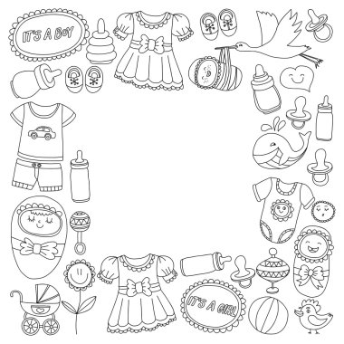 Vektör set bebek simgeler elle çizilmiş doodle
