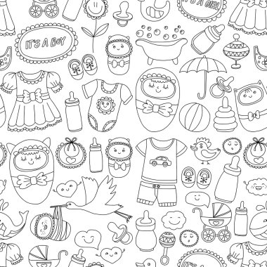 Vektör set bebek simgeler elle çizilmiş doodle
