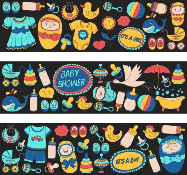 Vektör set bebek simgeler elle çizilmiş doodle