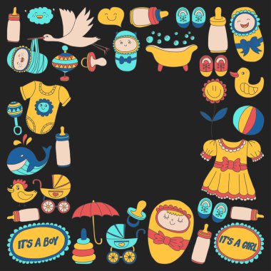 Vektör set bebek simgeler elle çizilmiş doodle