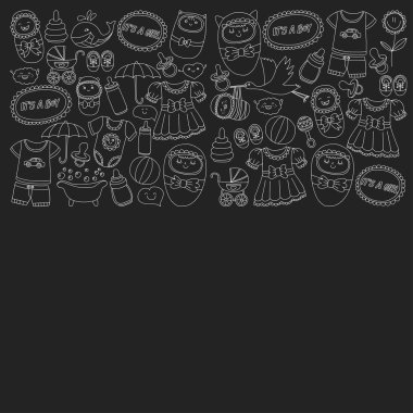 Vektör set bebek simgeler elle çizilmiş doodle