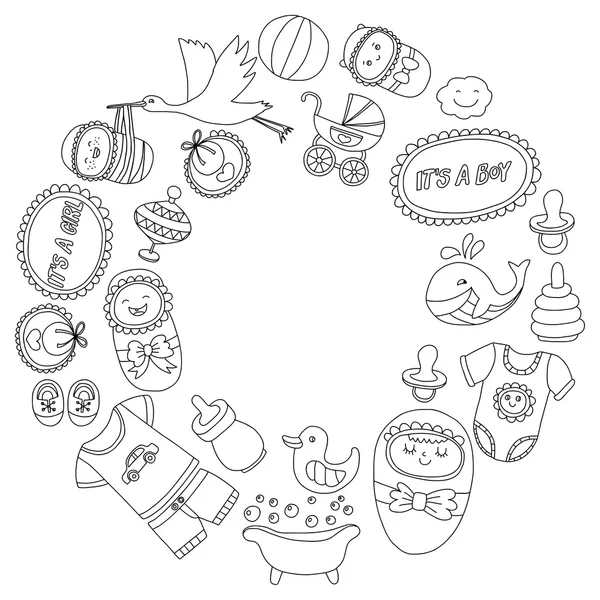 Baby Icons handgezeichnet Doodle Vektor Set — Stockvektor