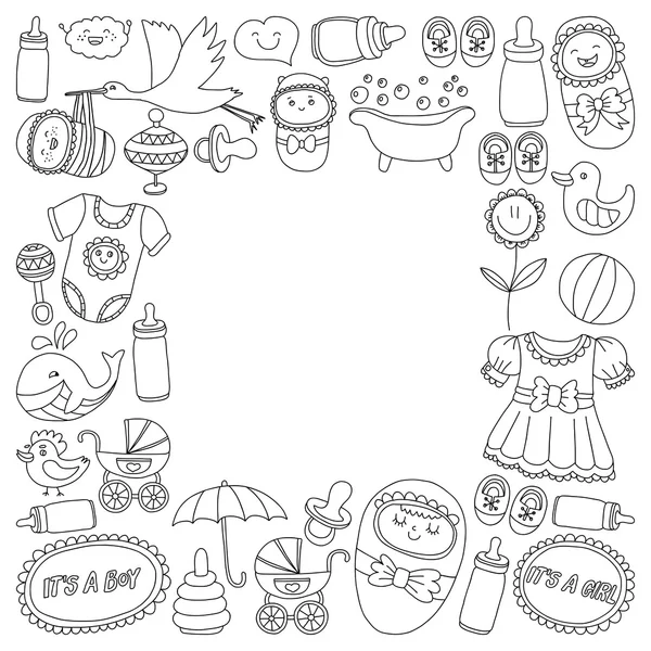 Iconos de bebé mano dibujado doodle vector conjunto — Vector de stock