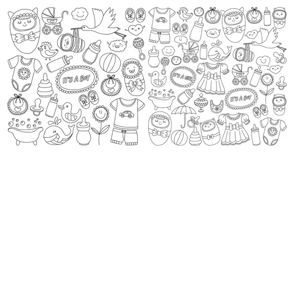 ชุดเวกเตอร์ doodle ที่วาดด้วยมือของไอคอนเด็ก — ภาพเวกเตอร์สต็อก