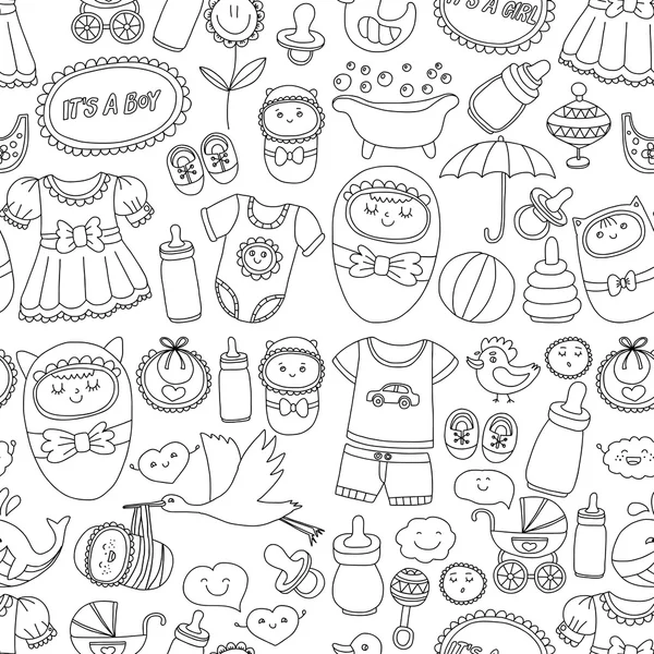 Ícones de bebê Conjunto de vetor de doodle desenhado à mão — Vetor de Stock