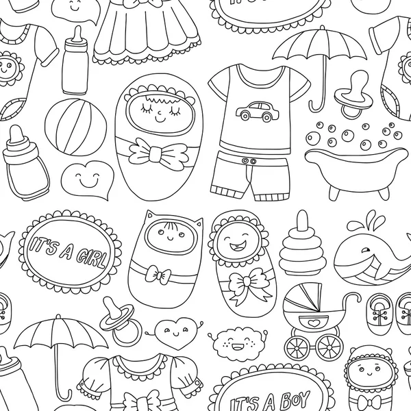 Ícones de bebê Conjunto de vetor de doodle desenhado à mão — Vetor de Stock