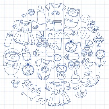 Vektör set bebek simgeler elle çizilmiş doodle