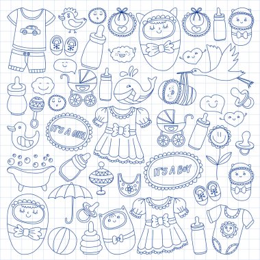 Vektör set bebek simgeler elle çizilmiş doodle
