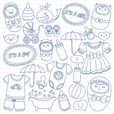 Vektör set bebek simgeler elle çizilmiş doodle