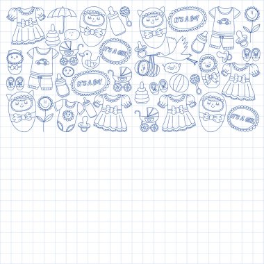 Vektör set bebek simgeler elle çizilmiş doodle