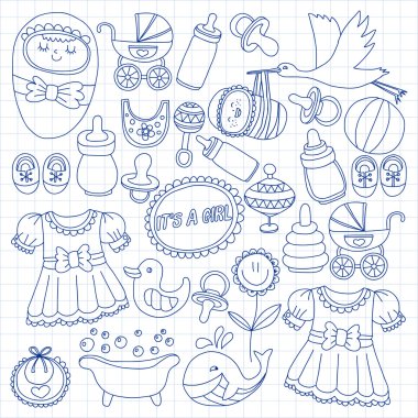 Vektör set bebek simgeler elle çizilmiş doodle