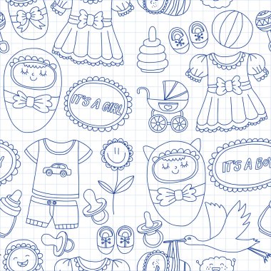 Vektör set bebek simgeler elle çizilmiş doodle