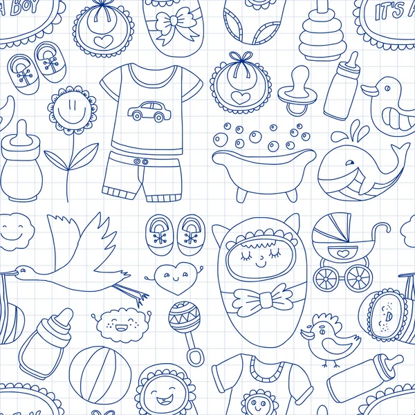 Baby icons Hand drawn doodle vector set — Stock Vector