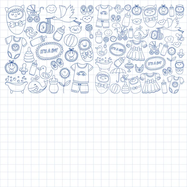 Iconos de bebé mano dibujado doodle vector conjunto — Vector de stock