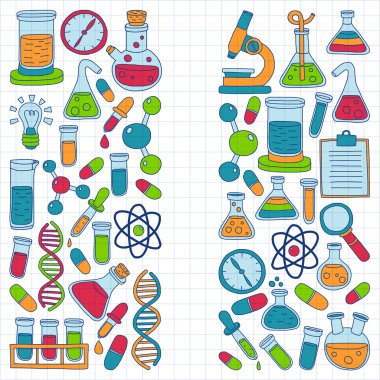 Chemistry Pharmacology Natural sciences Vector doodle set clipart