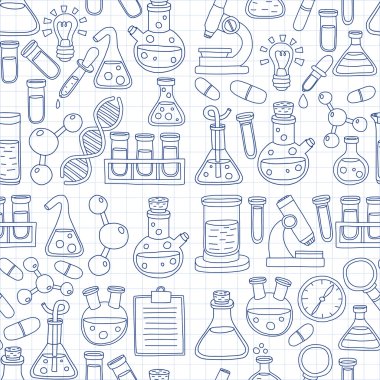 Kimya Farmakoloji doğal bilimler vektör kümesi doodle