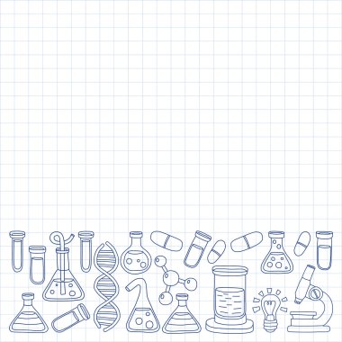 Kimya Farmakoloji doğal bilimler vektör kümesi doodle