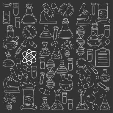 Kimya Farmakoloji doğal bilimler vektör kümesi doodle
