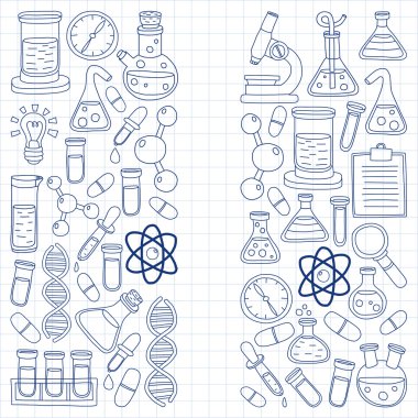 Kimya Farmakoloji doğal bilimler vektör kümesi doodle