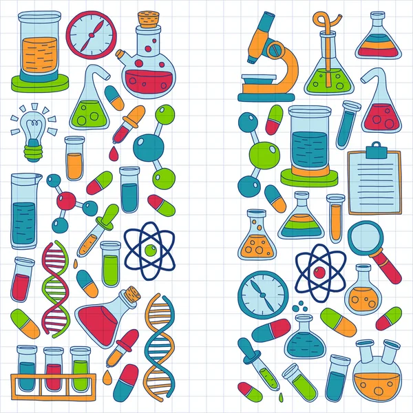 Química Farmacologia Ciências naturais Conjunto de vetor doodle —  Vetores de Stock