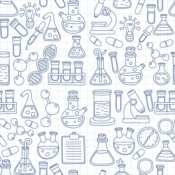 Química Farmacologia Ciências naturais Conjunto de vetor doodle —  Vetores de Stock