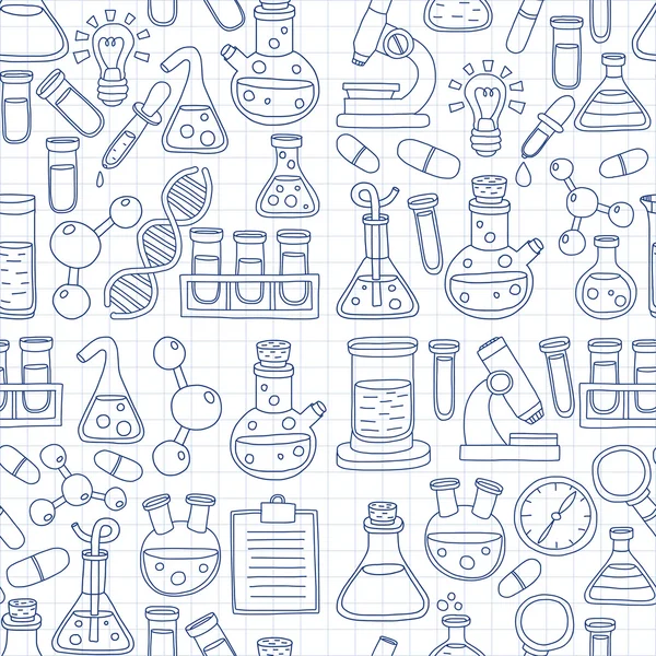 Química Farmacología Ciencias naturales Conjunto de garabatos vectoriales — Vector de stock