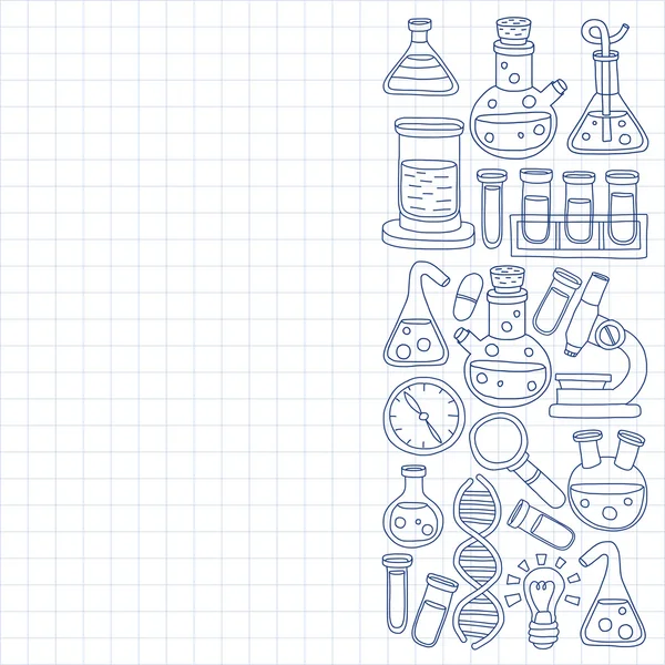 Chemie farmacologie natuurlijke wetenschappen Vector doodle set — Stockvector