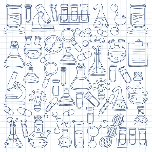 Química Farmacología Ciencias naturales Conjunto de garabatos vectoriales — Vector de stock