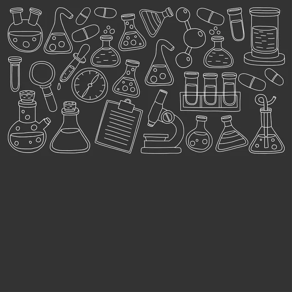 Kimya Farmakoloji doğal bilimler vektör kümesi doodle — Stok Vektör