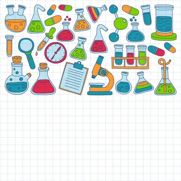 Química Farmacologia Ciências naturais Conjunto de vetor doodle —  Vetores de Stock