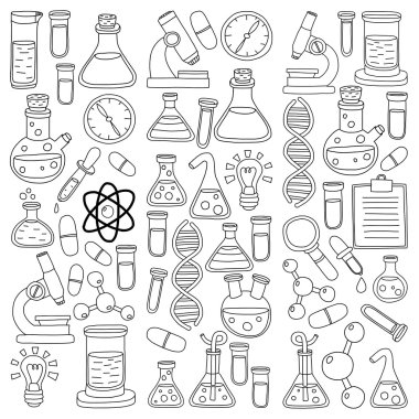 Chemistry Pharmacology Natural sciences Vector doodle set clipart