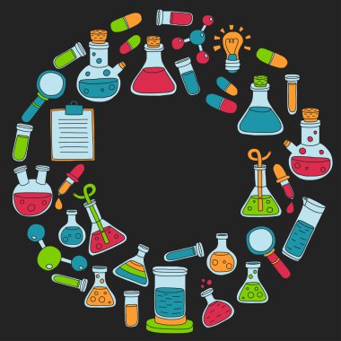 Kimya Farmakoloji doğal bilimler vektör kümesi doodle