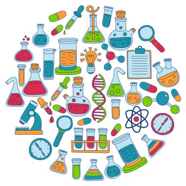 Kimya Farmakoloji doğal bilimler vektör kümesi doodle