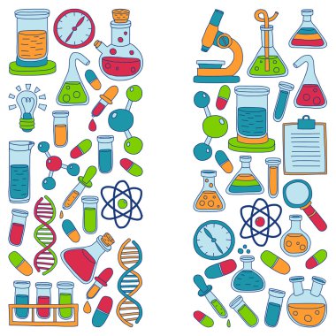 Kimya Farmakoloji doğal bilimler vektör kümesi doodle