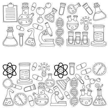 Kimya Farmakoloji doğal bilimler vektör kümesi doodle