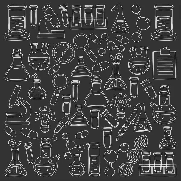 Chimie Pharmacologie Sciences naturelles Jeu de doodle vectoriel — Image vectorielle