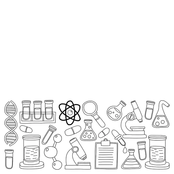 Química Farmacologia Ciências naturais Conjunto de vetor doodle —  Vetores de Stock