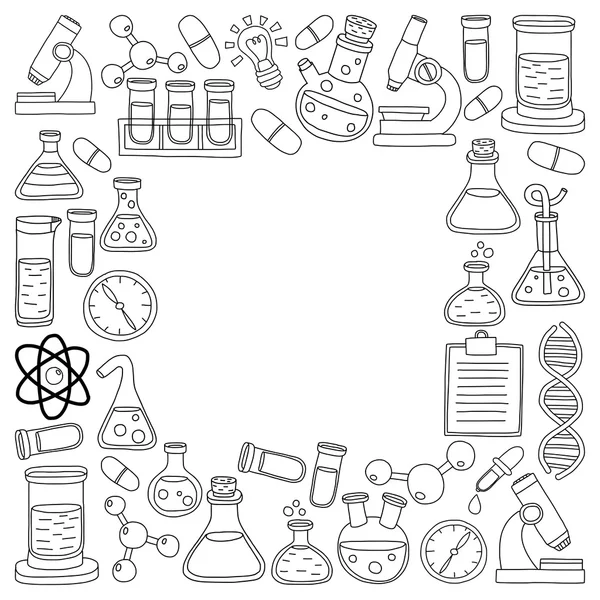 Química Farmacologia Ciências naturais Conjunto de vetor doodle —  Vetores de Stock