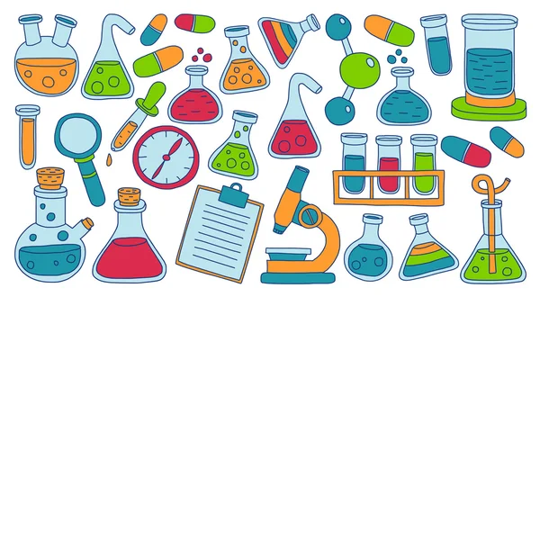 Chemistry Pharmacology Natural sciences Vector doodle set — Stock Vector