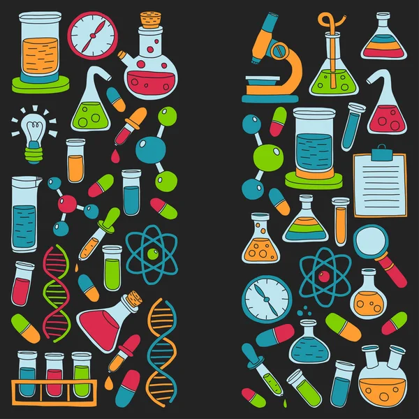 Chemie, farmakologie přírodních věd vektor doodle sada — Stockový vektor