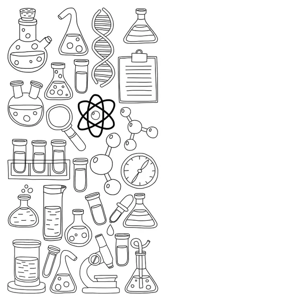 Chemie Pharmakologie Naturwissenschaften Vektor Doodle Set — Stockvektor