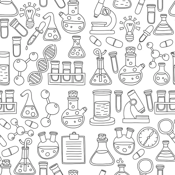 Química Farmacologia Ciências naturais Conjunto de vetor doodle —  Vetores de Stock