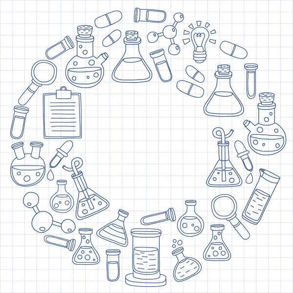 Doodle chemia naturalnych farmakologii nauk wektor zestaw — Wektor stockowy