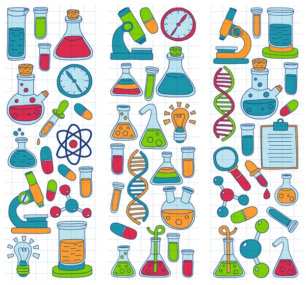 Chemie, farmakologie přírodních věd vektor doodle sada — Stockový vektor