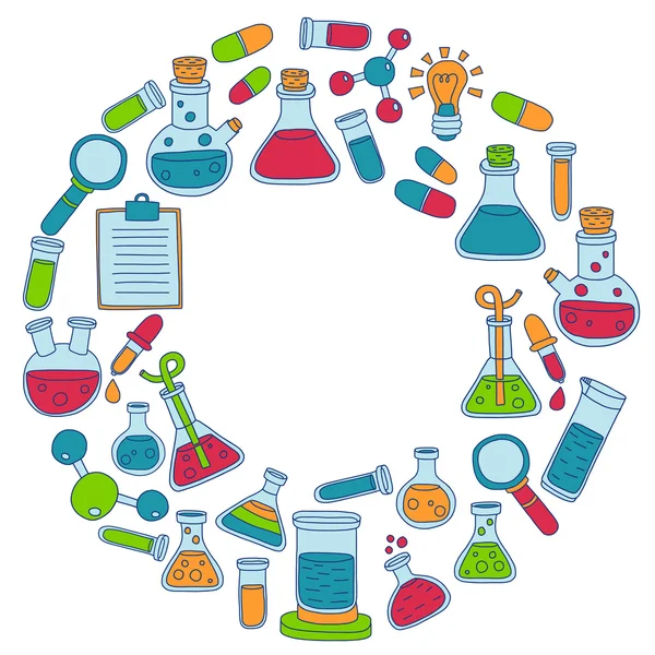 Φαρμακολογία φυσικών επιστημών Χημείας διάνυσμα doodle σύνολο — Διανυσματικό Αρχείο