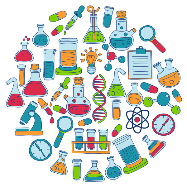 Chemistry Pharmacology Natural sciences Vector doodle set