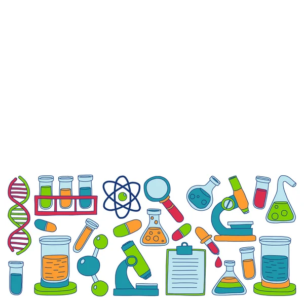 Chemie Pharmakologie Naturwissenschaften Vektor Doodle Set — Stockvektor