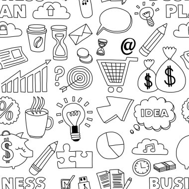 Doodle vektör seamless modeli ile iş öğeleri