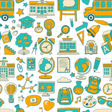 Vektör okul öğeleri kümesiyle doodle